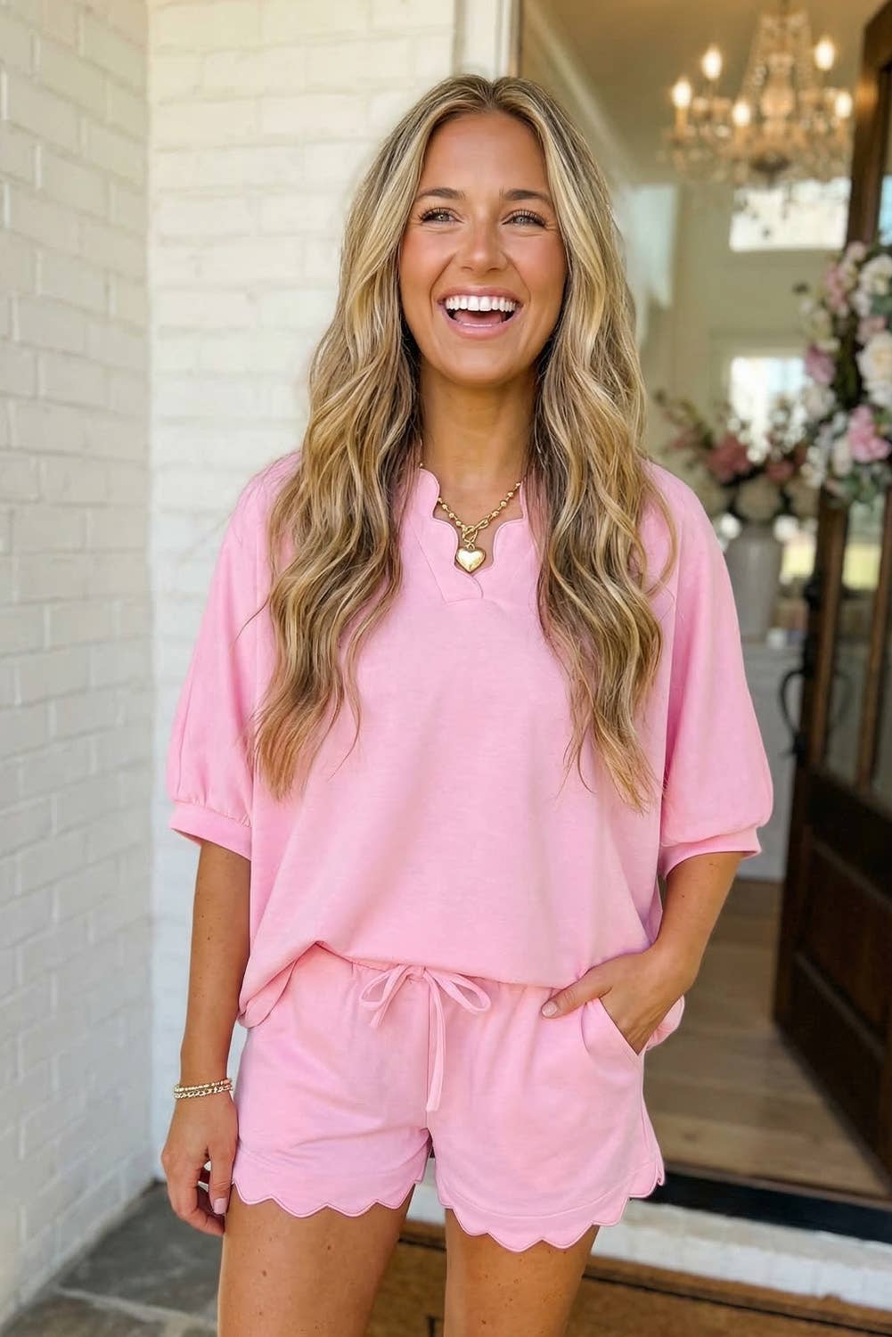 LAS Scalloped Oversize Top Drawstring Short Set (S-XL)